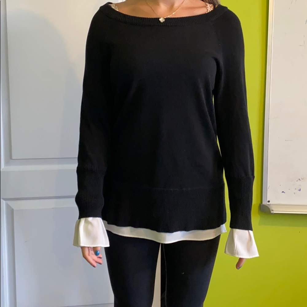 Black cotton sweater with blouse accents